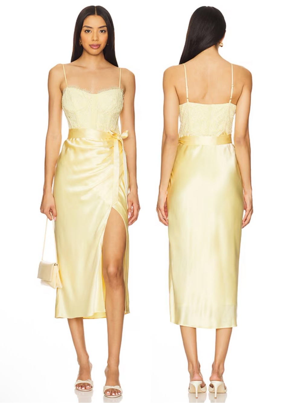 NEW NWT Cami NYC Tricia Corset Lace & Satin Midi Dress In Yuzu Yellow
